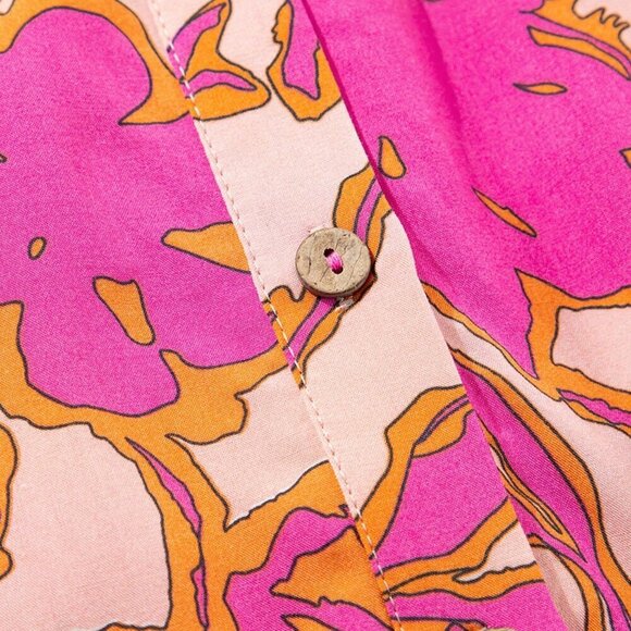 Multicolor Boho Women's Floral Print Batwing Sleeve Buttoned Loose Fit Shirt - Picture 7 of 8